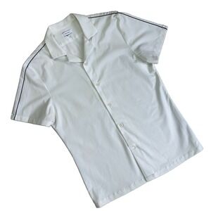 Reiss Cuban Collar Shirt Button Short Sleeve Pilot Men M White Gray Piping